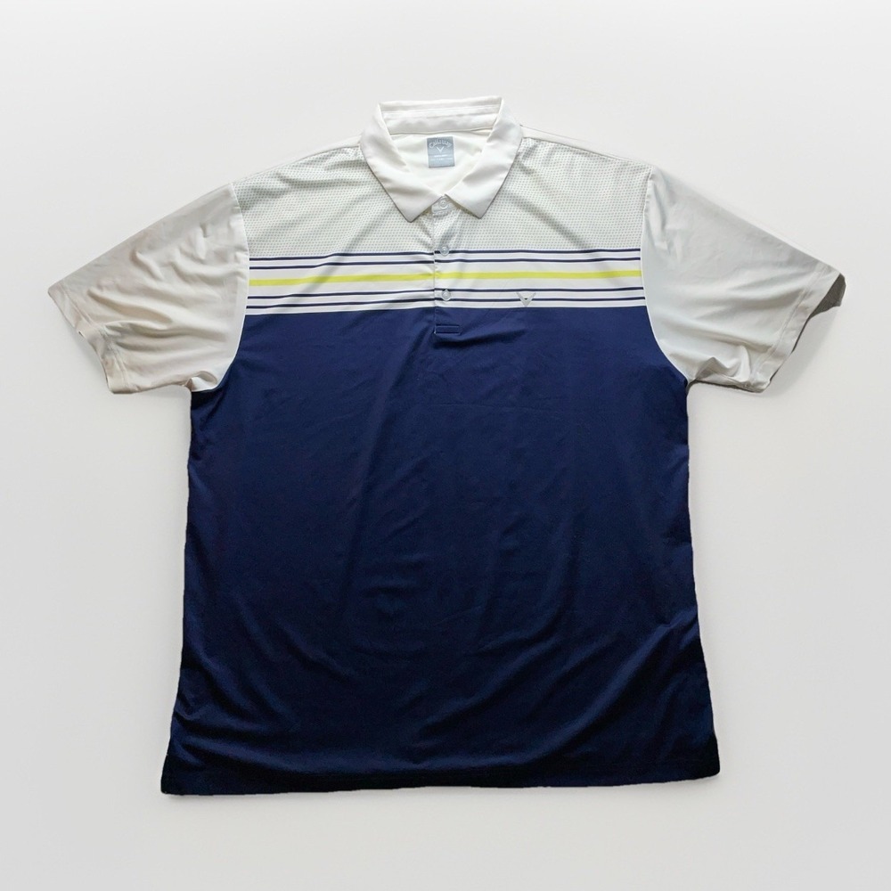 Callaway Mens 2XL Blue & White Opti Dri Short Sleeve Golf Polo Shirt